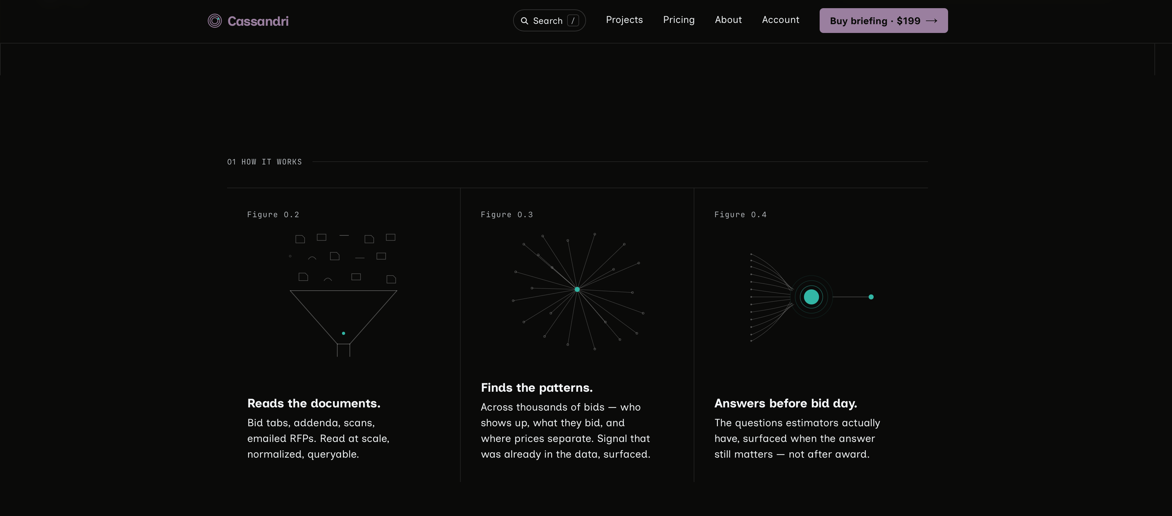 Cassandri dark mode website section