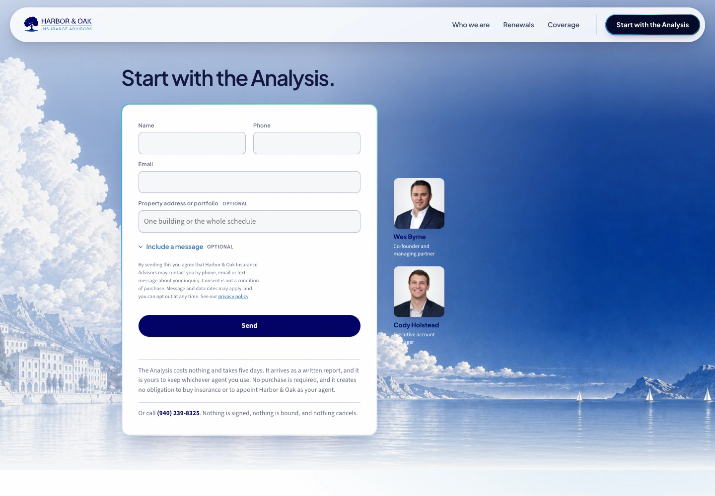 Harbor and Oak get-started page