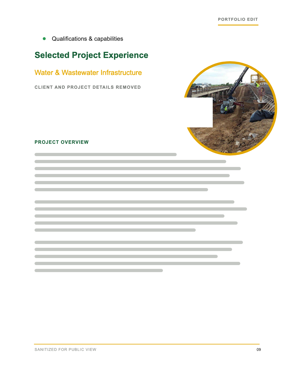 Qualifications project page with confidential copy removed